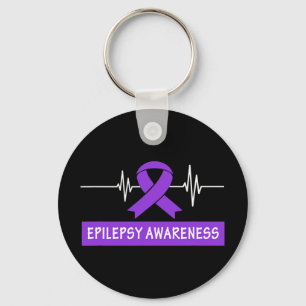 Epilepsy Awareness Purple Ribbon Heartbeat Kids an Key Ring