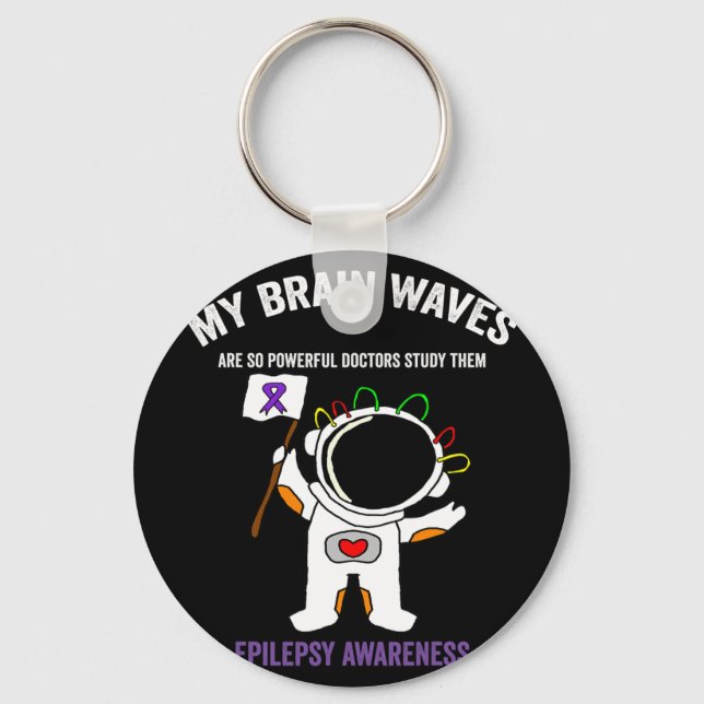 Epilepsy awareness purple ribbon - Space-themed Ep Key Ring (Front)
