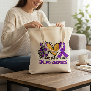 Epilepsy Awareness Purple Ribbon Tote Bag