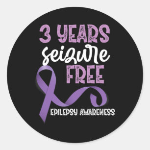 Epilepsy Awareness Ribbon 3 Years Seizure Free Classic Round Sticker
