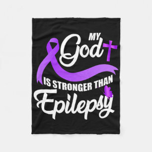 Epilepsy Awareness Ribbon My God Is Stronger Than Fleece Blanket