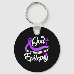 Epilepsy Awareness Ribbon My God Is Stronger Than  Key Ring