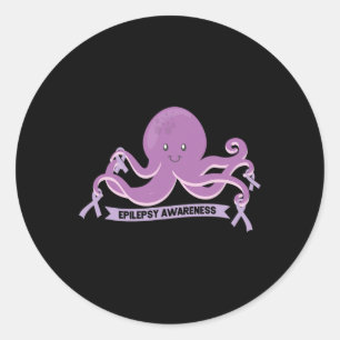Epilepsy Awareness Ribbon Octopus  Classic Round Sticker