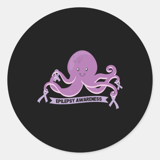 Epilepsy Awareness Ribbon Octopus  Classic Round Sticker (Front)