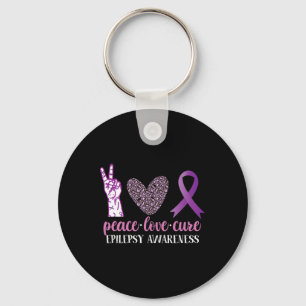 Epilepsy Awareness Ribbon Peace Love Cure  Key Ring
