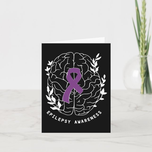 Epilepsy Awareness Ribbon Purple Epilepsy Brain Gr Card (Front)