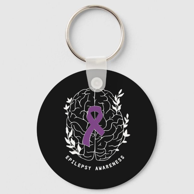 Epilepsy Awareness Ribbon Purple Epilepsy Brain Gr Key Ring (Front)