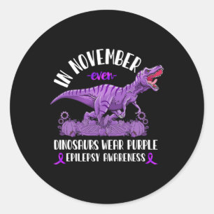 Epilepsy Awareness Ribbon T-rex November Dinosaurs Classic Round Sticker