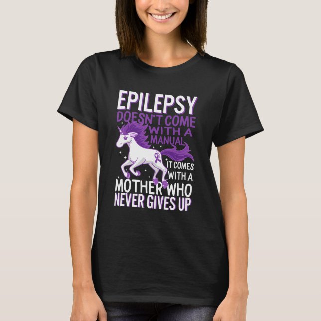 Epilepsy Awareness Unicorn Purple Ribbon Seizure D T-Shirt (Front)