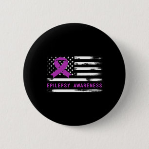 Epilepsy Awarness American Flag Purple Ribbon  6 Cm Round Badge