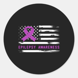 Epilepsy Awarness American Flag Purple Ribbon Classic Round Sticker