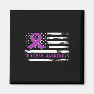 Epilepsy Awarness American Flag Purple Ribbon Magnet