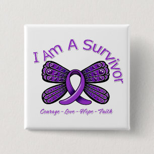 Epilepsy Butterfly I Am A Survivor 15 Cm Square Badge