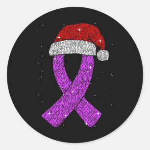 Epilepsy Christmas Hat Purple Awareness Ribbon Sei Classic Round Sticker