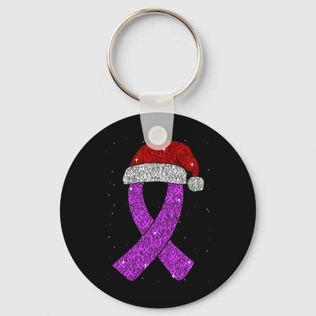 Epilepsy Christmas Hat Purple Awareness Ribbon Sei Key Ring (Front)