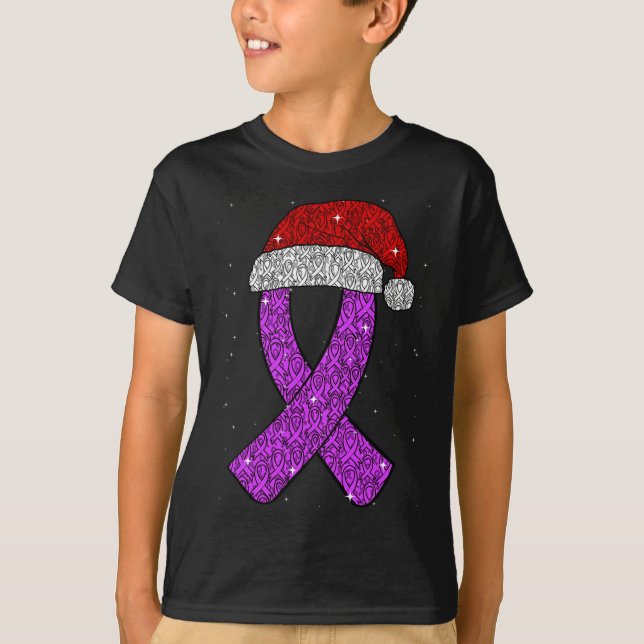 Epilepsy Christmas Hat Purple Awareness Ribbon Sei T-Shirt (Front)