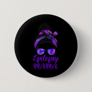 Epilepsy Mama Messy Bun Hair Glasses Bandana Purpl 6 Cm Round Badge
