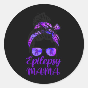 Epilepsy Mama Messy Bun Hair Gles Byndana Purple R Classic Round Sticker
