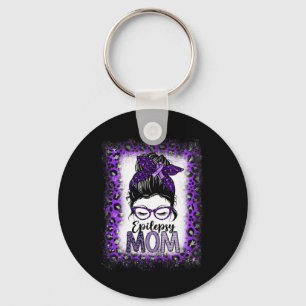 Epilepsy Mom Messy Bun Epilepsy Awareness Purple R Key Ring