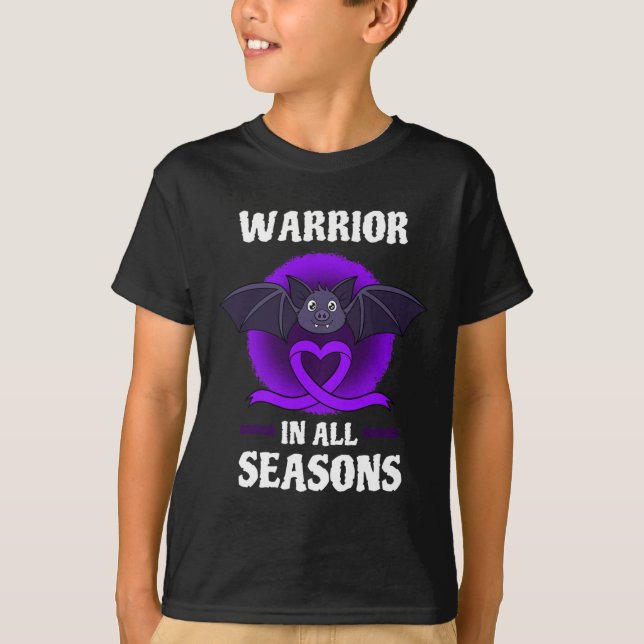 Epilepsy Purple Awareness Ribbon Warrior Bat Hallo T-Shirt (Front)