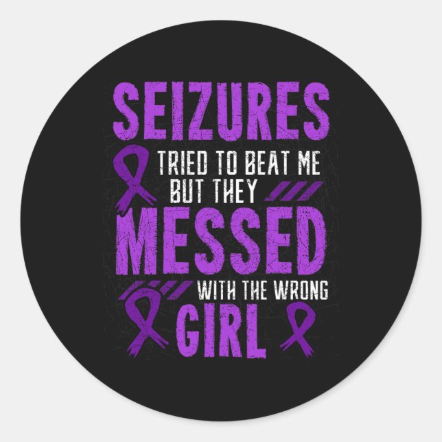 Epilepsy Seizure Neurological Disorder Purple Ribb Classic Round Sticker (Front)