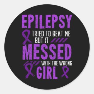 Epilepsy Warrior Day Epileptic Girl Purple Survivo Classic Round Sticker