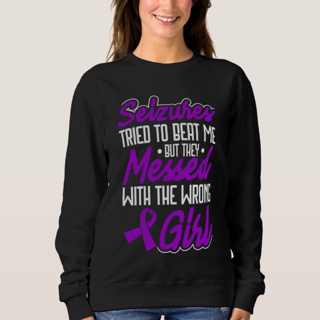 Epilepsy Warrior Purple Ribbon Epilepsy Awareness Sweatshirt (Front)