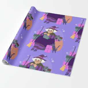 epiphany christmas witch befana black cat  wrapping paper