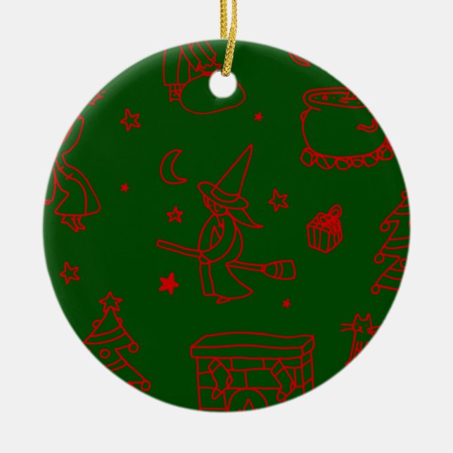 epiphany christmas witch befana green ceramic ornament (Front)
