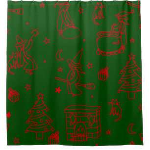 epiphany christmas witch befana green shower curtain