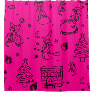 epiphany christmas witch befana pink shower curtain