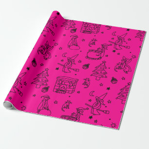 epiphany christmas witch befana pink wrapping paper