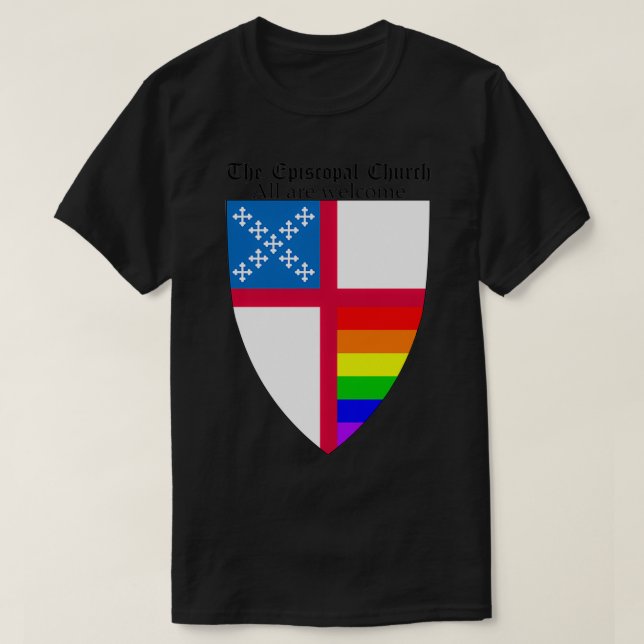 Episcopal Church Shield with Rainbow Pride Horizon T-Shirt (Design Front)