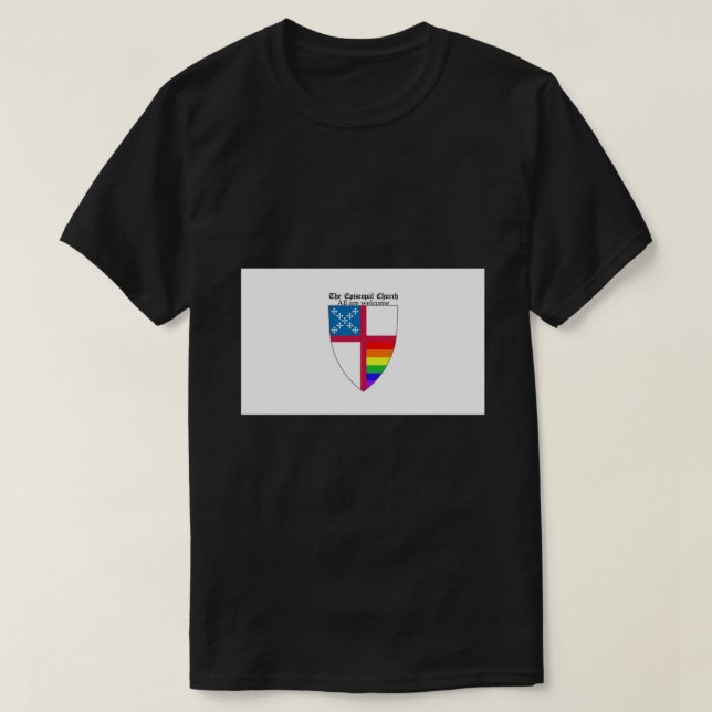 Episcopal Church Shield with Rainbow Pride Horizon T-Shirt (Design Front)