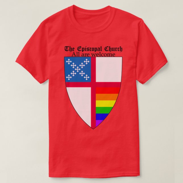 Episcopal Church Shield with Rainbow Pride Horizon T-Shirt (Design Front)