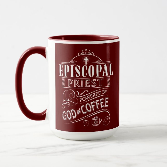 Episcopal Priest, powered by God and Coffee Mug (Left)