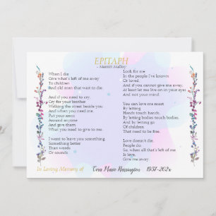 Epitaph Poem Watercolor Memorial Flat Card