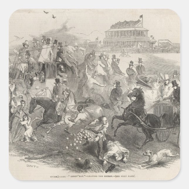 Epsom Races, 'Derby Day': Leaving the Course Square Sticker (Front)
