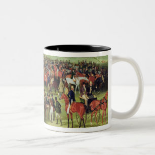 Epsom Races: The Betting Post (oil on canvas) Two-Tone Coffee Mug