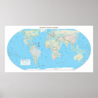 Equal-Earth World Map of Countries, Centred on 0° Poster