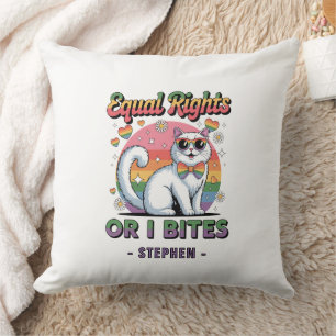 Equal Rights – Funny Cute White Cat LGBTQ Pride Cushion