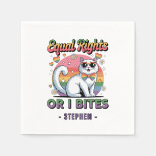 Equal Rights – Funny Cute White Cat LGBTQ Pride Napkin
