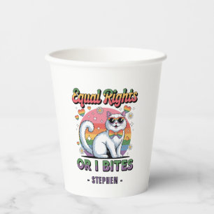 Equal Rights – Funny Cute White Cat LGBTQ Pride Paper Cups
