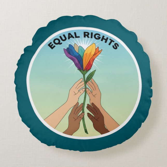 Equal Rights Rainbow Flower-Diverse and Unity Round Cushion (Front)