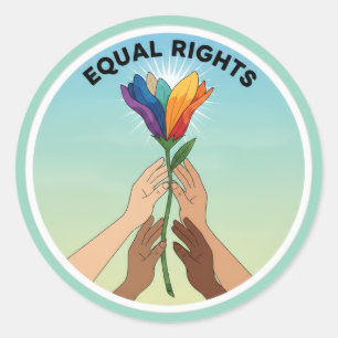 Equal Rights Rainbow Flower – Diversity and Unity Classic Round Sticker