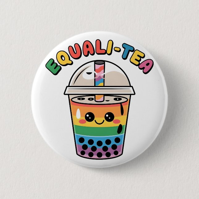 Equali-Tea Funny LGBTQ Bubble Tea Pride Month 6 Cm Round Badge (Front)