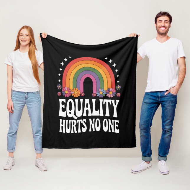 Equality Hurts No One Rainbow Equal Rights Groovy Fleece Blanket (In Situ)