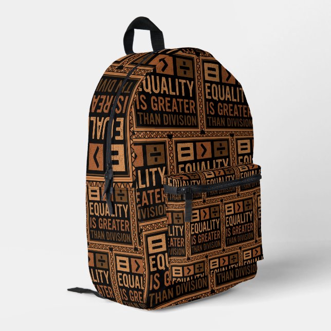 Equality Is Greater Than Division Math Black Histo Printed Backpack (Back Corner Left)