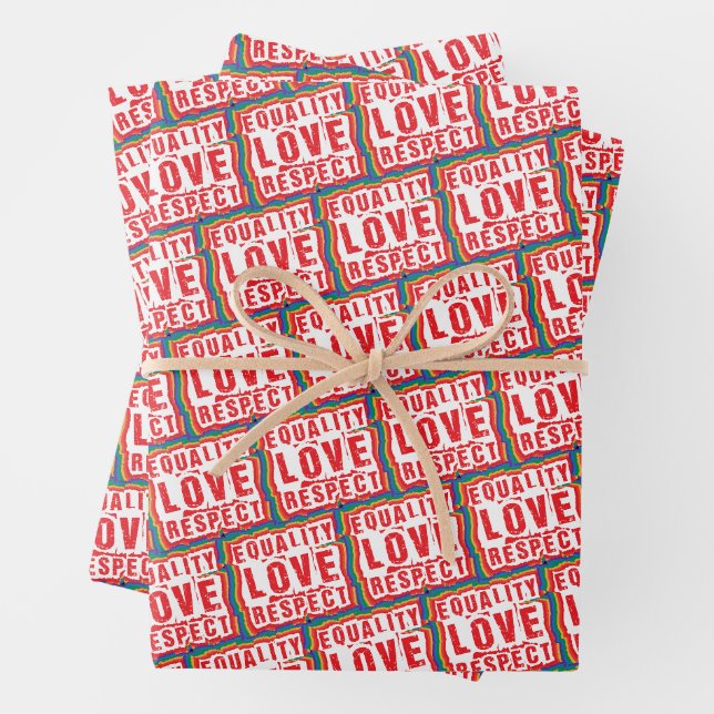 Equality Love and Respect Pride Month Wrapping Paper Sheet (In situ)