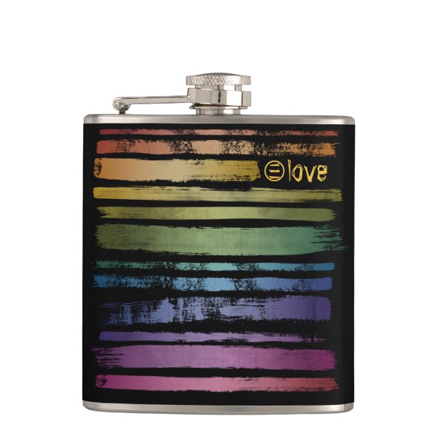 Equality Love Rainbow Brush Strokes LGBTQ ID656 Hip Flask (Front)
